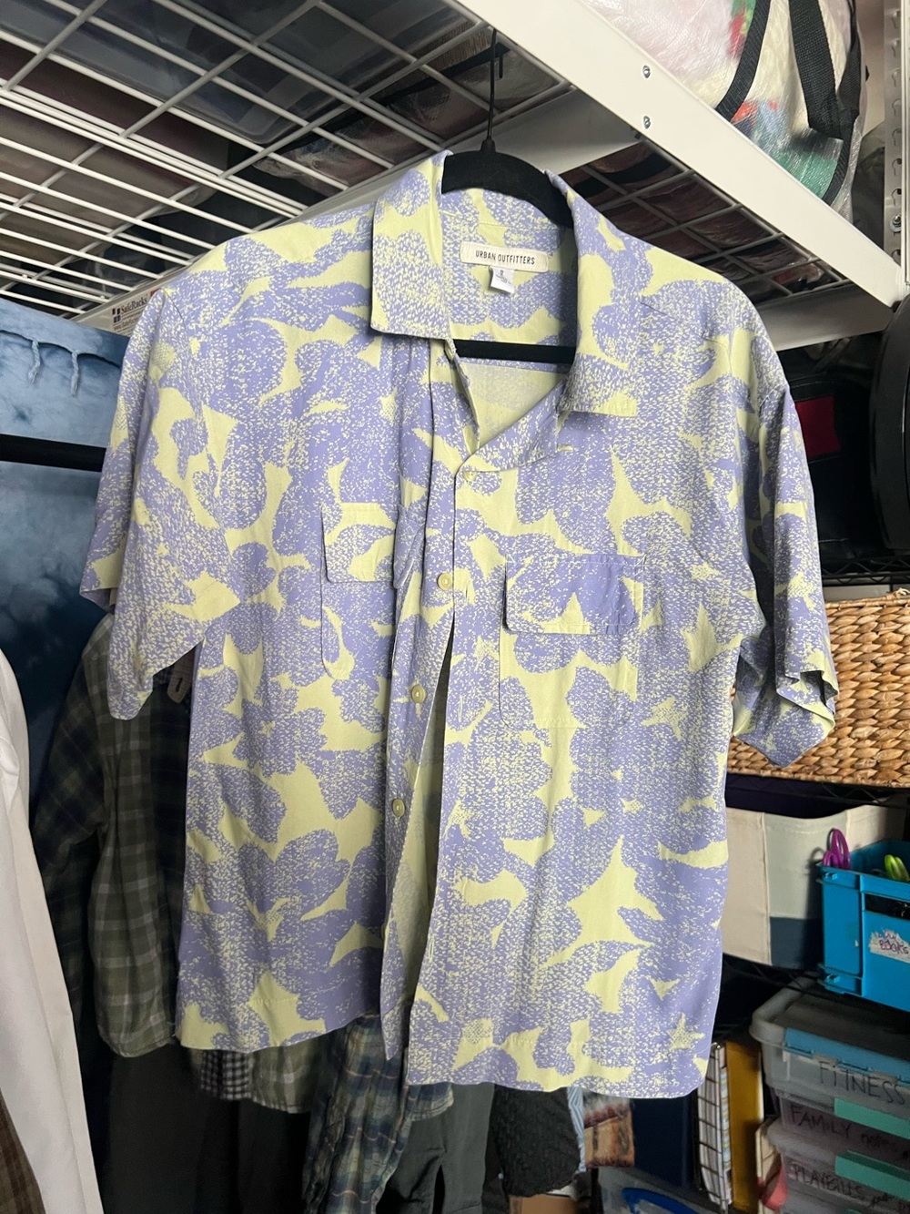 Urban Outfitters Lilac and Pale Yellow Short-Sleeve Camp Shirt